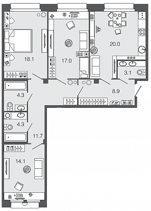 3-комнатная, 102 м² — ЖК ЖК Futurist (Футурист)