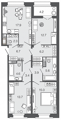 3-комнатная, 92 м² — ЖК ЖК Futurist (Футурист)
