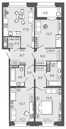 3-комнатная, 92 м² — ЖК ЖК Futurist (Футурист)
