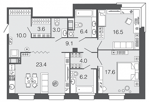 2-комнатная, 100 м² — ЖК ЖК Futurist (Футурист)