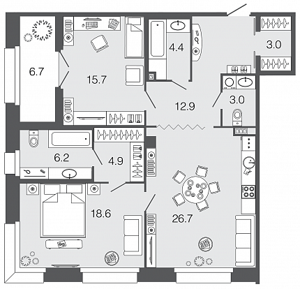 2-комнатная, 95 м² — ЖК ЖК Futurist (Футурист)