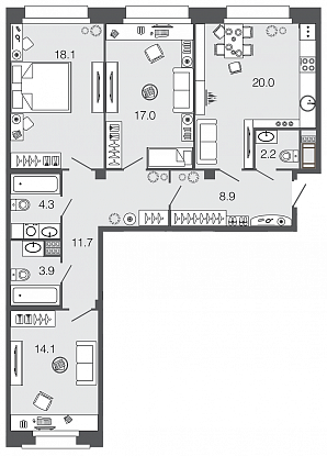 3-комнатная, 100 м² — ЖК ЖК Futurist (Футурист)