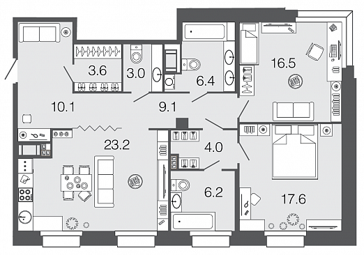 2-комнатная, 100 м² — ЖК ЖК Futurist (Футурист)