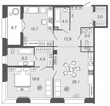 2-комнатная, 95 м² — ЖК ЖК Futurist (Футурист)