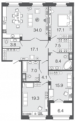 3-комнатная, 134 м² — ЖК ЖК Futurist (Футурист)