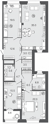 3-комнатная, 135 м² — ЖК ЖК Futurist (Футурист)