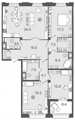 3-комнатная, 134 м² — ЖК ЖК Futurist (Футурист)