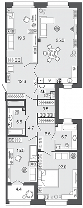 3-комнатная, 134 м² — ЖК ЖК Futurist (Футурист)