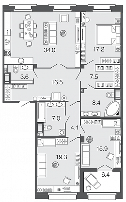 3-комнатная, 134 м² — ЖК ЖК Futurist (Футурист)