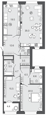 3-комнатная, 134 м² — ЖК ЖК Futurist (Футурист)