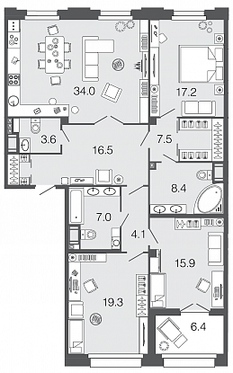 3-комнатная, 134 м² — ЖК ЖК Futurist (Футурист)