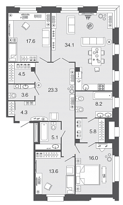 3-комнатная, 136 м² — ЖК ЖК Futurist (Футурист)