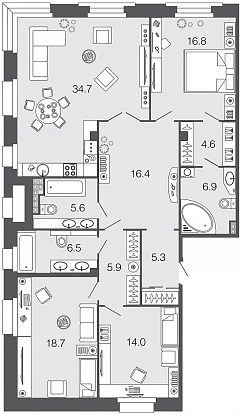 3-комнатная, 135 м² — ЖК ЖК Futurist (Футурист)