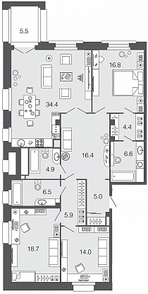 3-комнатная, 134 м² — ЖК ЖК Futurist (Футурист)