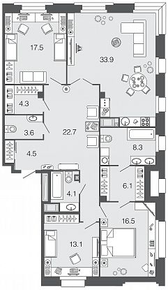 3-комнатная, 135 м² — ЖК ЖК Futurist (Футурист)