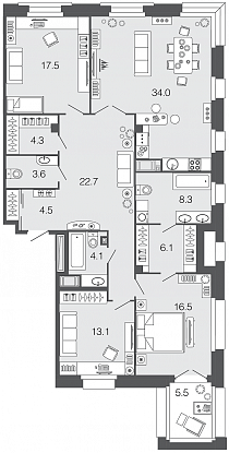 3-комнатная, 135 м² — ЖК ЖК Futurist (Футурист)