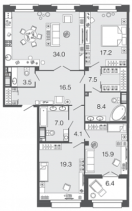 3-комнатная, 133 м² — ЖК ЖК Futurist (Футурист)