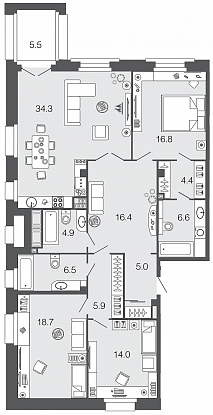 3-комнатная, 134 м² — ЖК ЖК Futurist (Футурист)