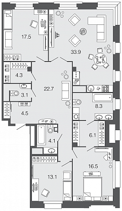 3-комнатная, 134 м² — ЖК ЖК Futurist (Футурист)