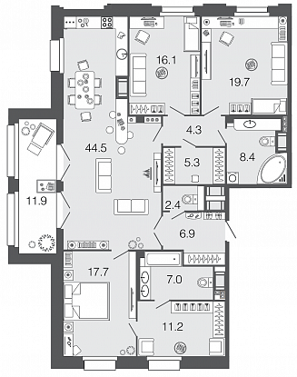 3-комнатная, 144 м² — ЖК ЖК Futurist (Футурист)