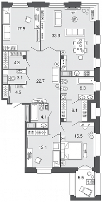3-комнатная, 134 м² — ЖК ЖК Futurist (Футурист)