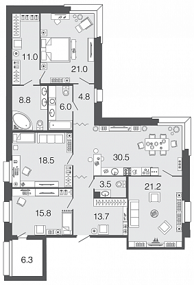 4-комнатная, 155 м² — ЖК ЖК Futurist (Футурист)