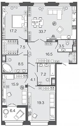 3-комнатная, 133 м² — ЖК ЖК Futurist (Футурист)