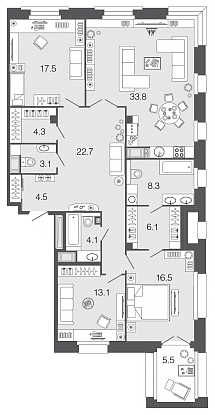 3-комнатная, 134 м² — ЖК ЖК Futurist (Футурист)