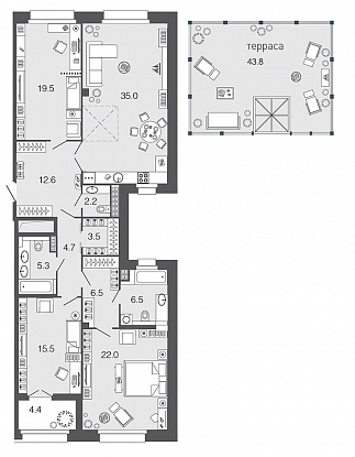 3-комнатная, 133 м² — ЖК ЖК Futurist (Футурист)