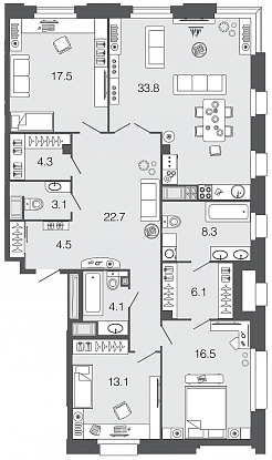 3-комнатная, 134 м² — ЖК ЖК Futurist (Футурист)