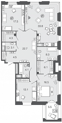 3-комнатная, 134 м² — ЖК ЖК Futurist (Футурист)