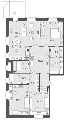3-комнатная, 134 м² — ЖК ЖК Futurist (Футурист)