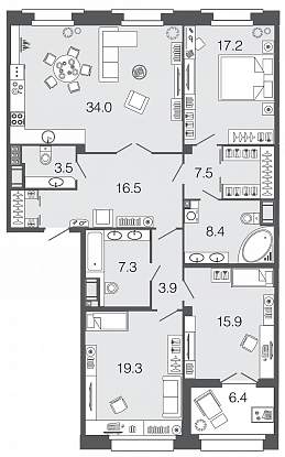 3-комнатная, 134 м² — ЖК ЖК Futurist (Футурист)
