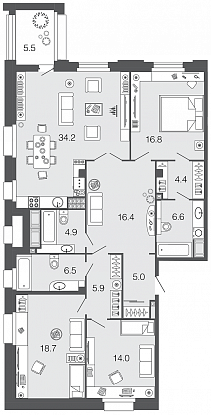 3-комнатная, 133 м² — ЖК ЖК Futurist (Футурист)