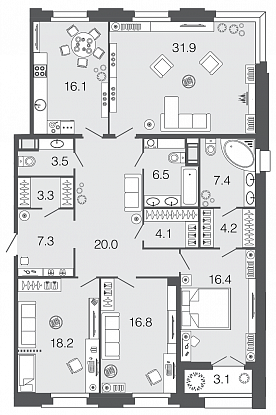 4-комнатная, 156 м² — ЖК ЖК Futurist (Футурист)