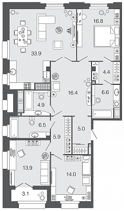 3-комнатная, 128 м² — ЖК ЖК Futurist (Футурист)