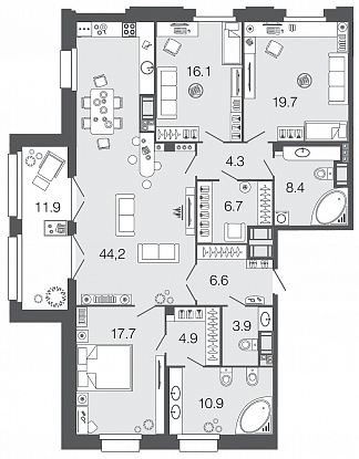 3-комнатная, 143 м² — ЖК ЖК Futurist (Футурист)