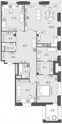 3-комнатная, 134 м² — ЖК ЖК Futurist (Футурист)