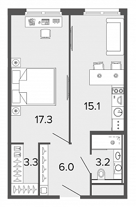 Студия, 45 м² — ЖК Апарт-отель Studio Moskovsky (Студио Московский)