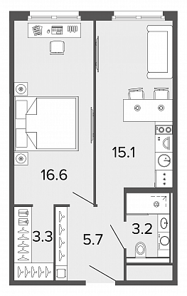 Студия, 44 м² — ЖК Апарт-отель Studio Moskovsky (Студио Московский)