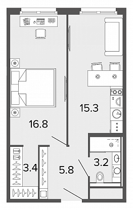 Студия, 45 м² — ЖК Апарт-отель Studio Moskovsky (Студио Московский)