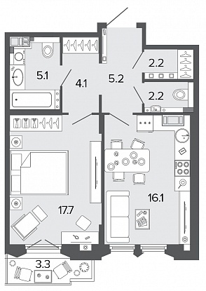 1-комнатная, 53 м² — ЖК Клубный дом Болконский