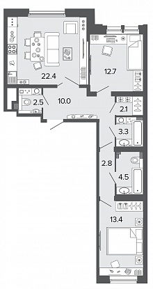2-комнатная, 74 м² — ЖК Клубный дом Болконский