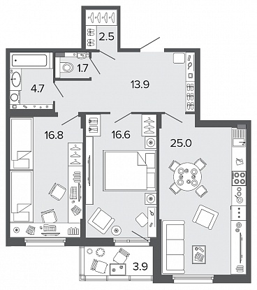 2-комнатная, 81 м² — ЖК Клубный дом Болконский