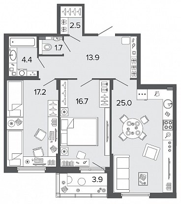 2-комнатная, 81 м² — ЖК Клубный дом Болконский