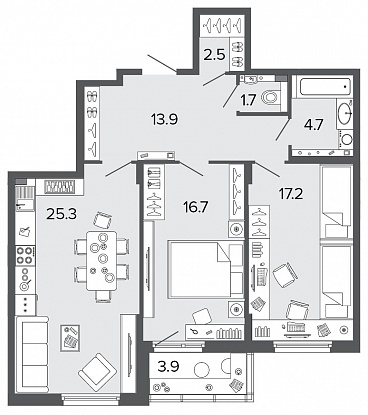 2-комнатная, 82 м² — ЖК Клубный дом Болконский