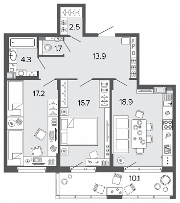 2-комнатная, 75 м² — ЖК Клубный дом Болконский