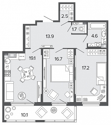 2-комнатная, 76 м² — ЖК Клубный дом Болконский