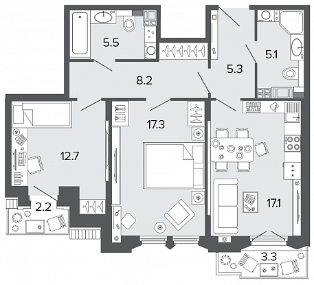 2-комнатная, 71 м² — ЖК Клубный дом Болконский