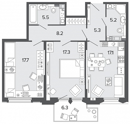 2-комнатная, 76 м² — ЖК Клубный дом Болконский